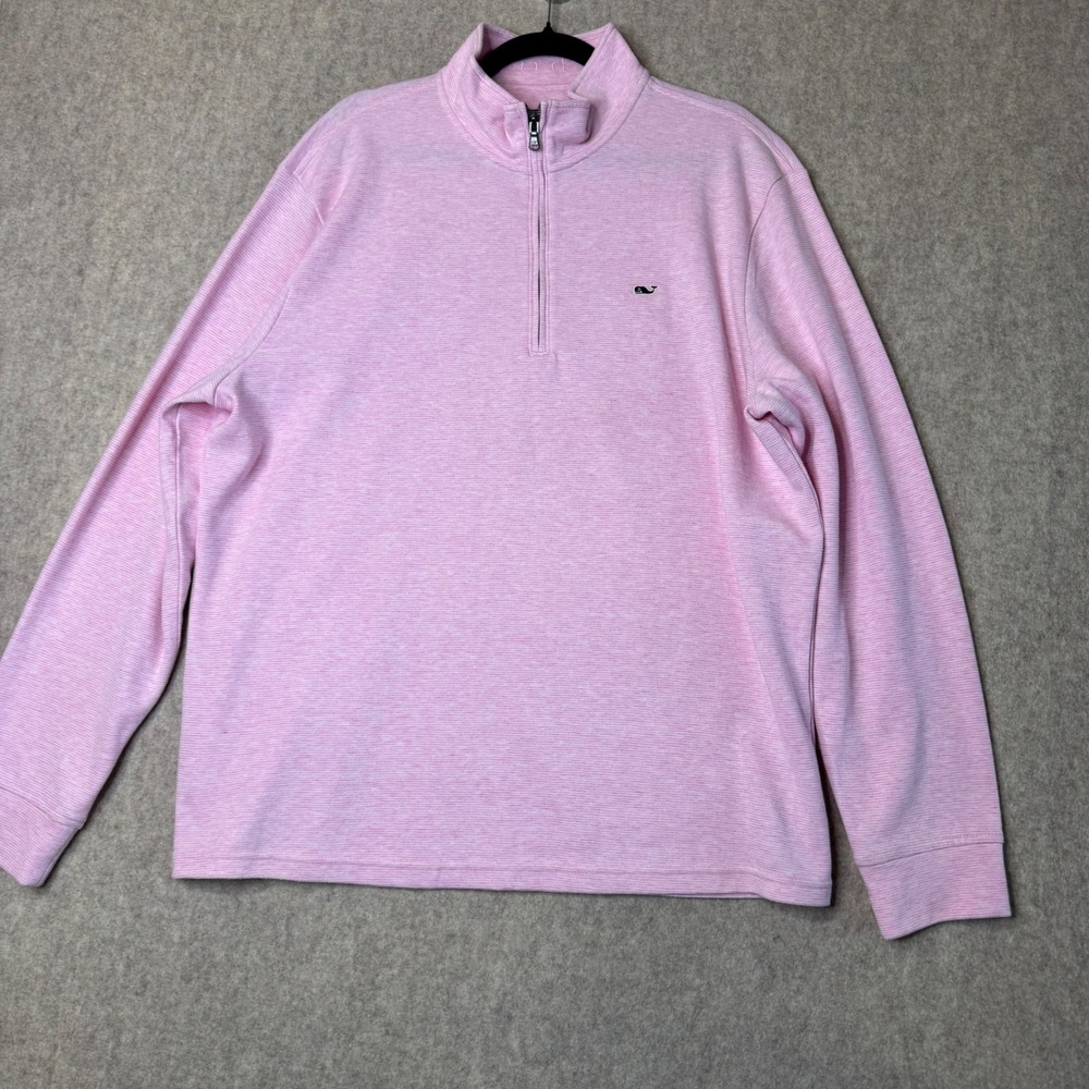 Vineyard Vines Saltwater 1/4 Zip Pullover Mens XL Pink Stripe Preppy Layering